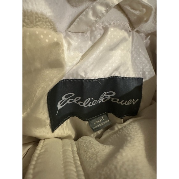 Eddie Bauer Down Quilted Jacket Women's Largs Zip Snap Puffer Coat Ivory - Picture 8 of 8